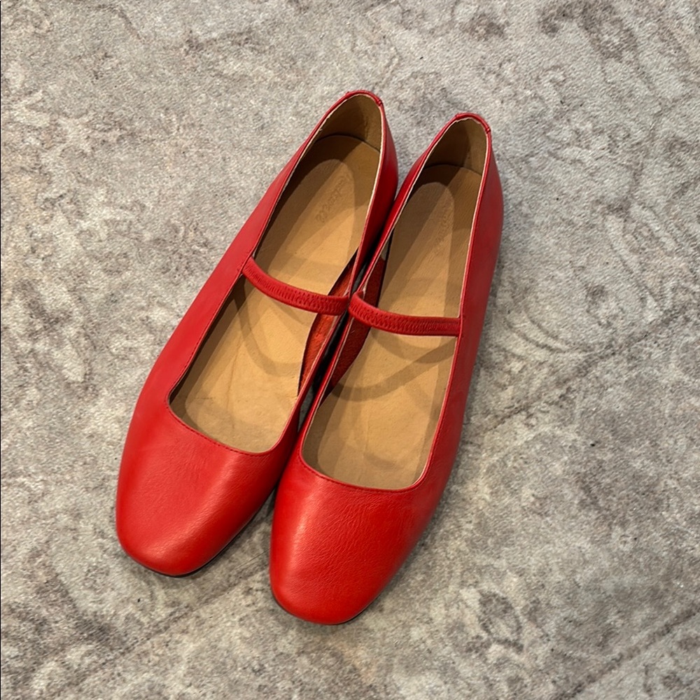 Madewell Greta Red Leather Women's Ballet Flats - Size 8.5